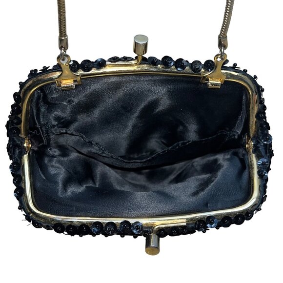 Unbranded Vintage Black Sequin Beaded Metal Frame & Chain Strap Evening Purse - Picture 8 of 9